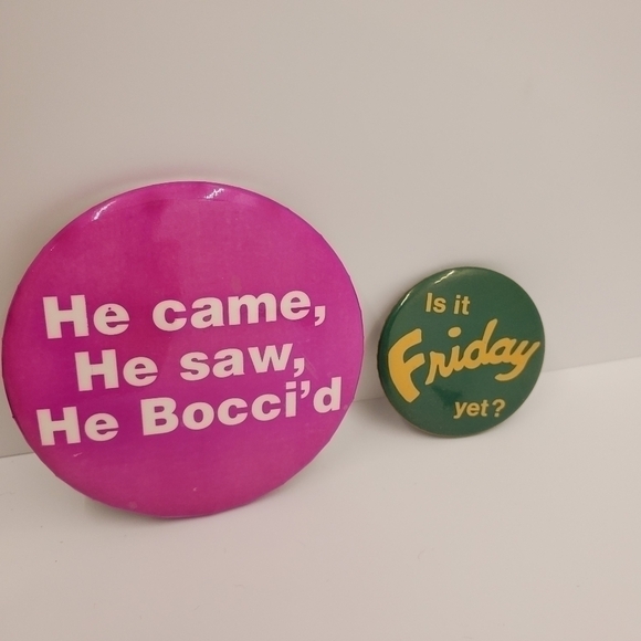 Lot of 2 pins Is it Friday Yet? He Bocci'd - Picture 1 of 6